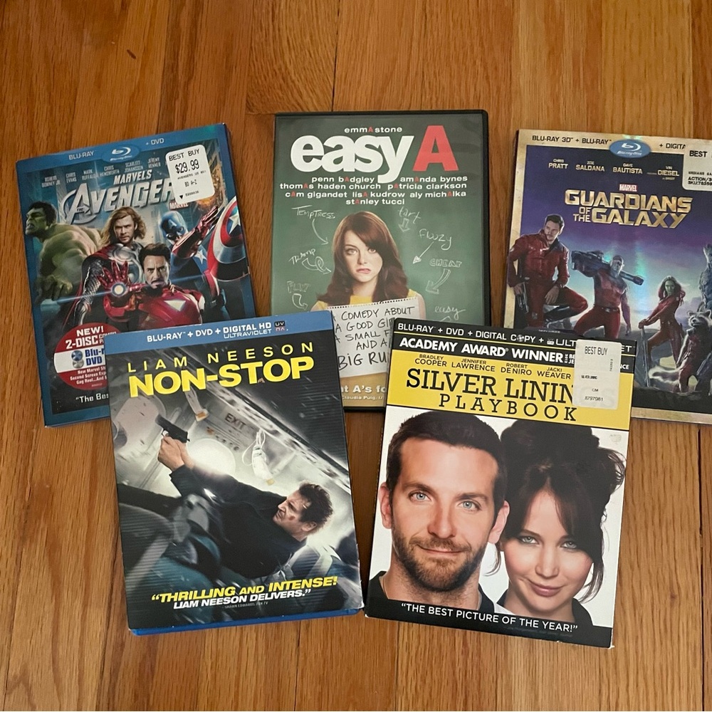 DVD Bundle: Marvels Avengers, Guardians of Galaxy, Non-Stop, Silver Linings Play